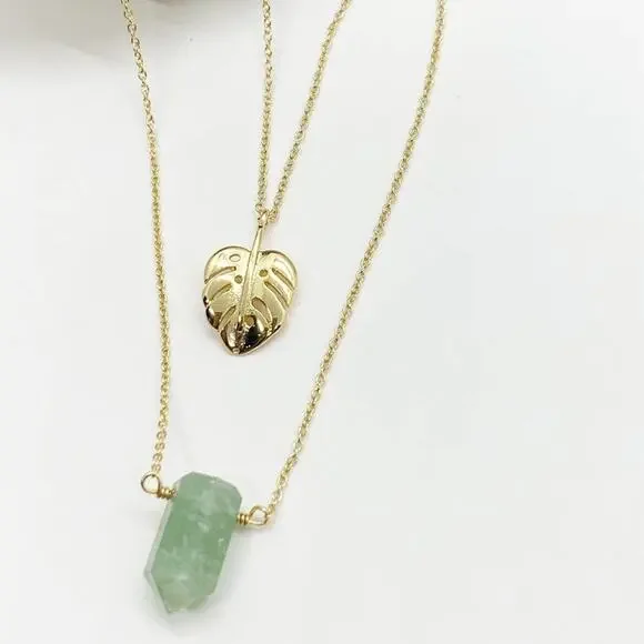 NEW Free People x Luna Norte Green Aventurine & Leaf Layer Necklace - Picture 11 of 15